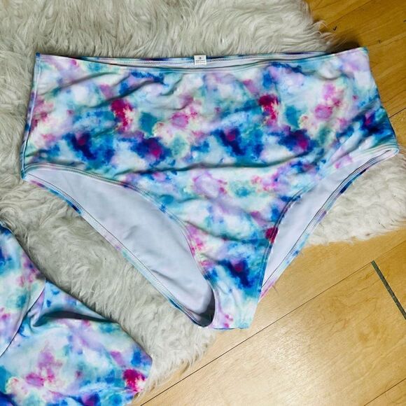 Watercolor ruffled two-piece tank and bikini set swimsuit size XL - Picture 5 of 13